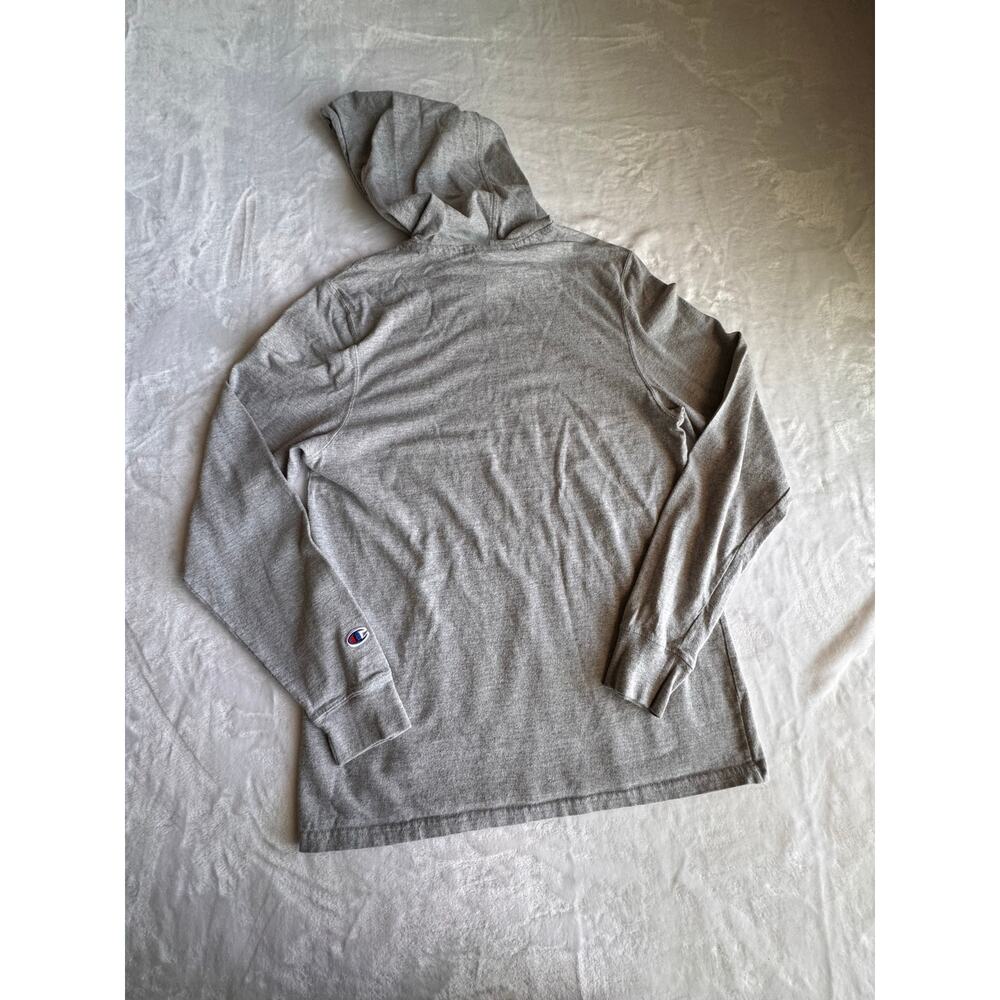 Champion Mens Size M Gray Script Logo Lightweight T-Shirt Pullover Hoodie Shirt - Picture 8 of 9